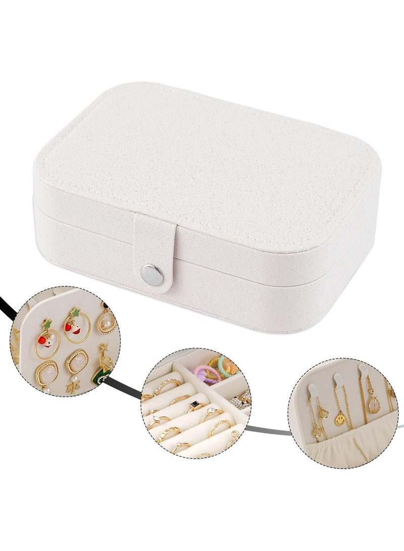 Travel Jewelry Box – Small Leather Jewelry Organizer for Women and Girls – 3-Tier Holder with Hooks – Portable Storage Case for Earrings, Rings, and Bracelets (High Quality) (White) - Image 4