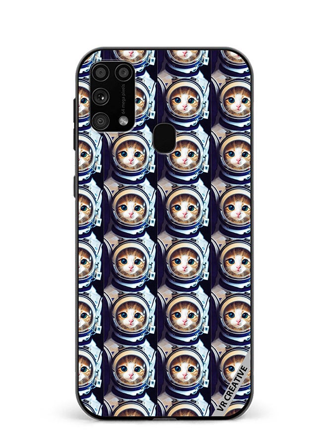 Protective Case Cover For Samsung Galaxy M31/M31 Prime Cat Face Inside Astronauts Helmet Pattern Design Multicolour