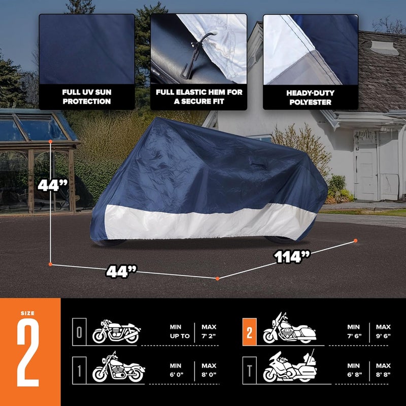 Budge غطاء دراجة نارية بودج سبورتسمان، أزرق/أبيض، مقاوم للماء، مقاس عالمي، كبير جداً - Image 4