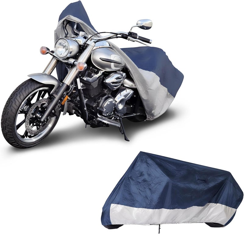 Budge غطاء دراجة نارية بودج سبورتسمان، أزرق/أبيض، مقاوم للماء، مقاس عالمي، كبير جداً - Image 1