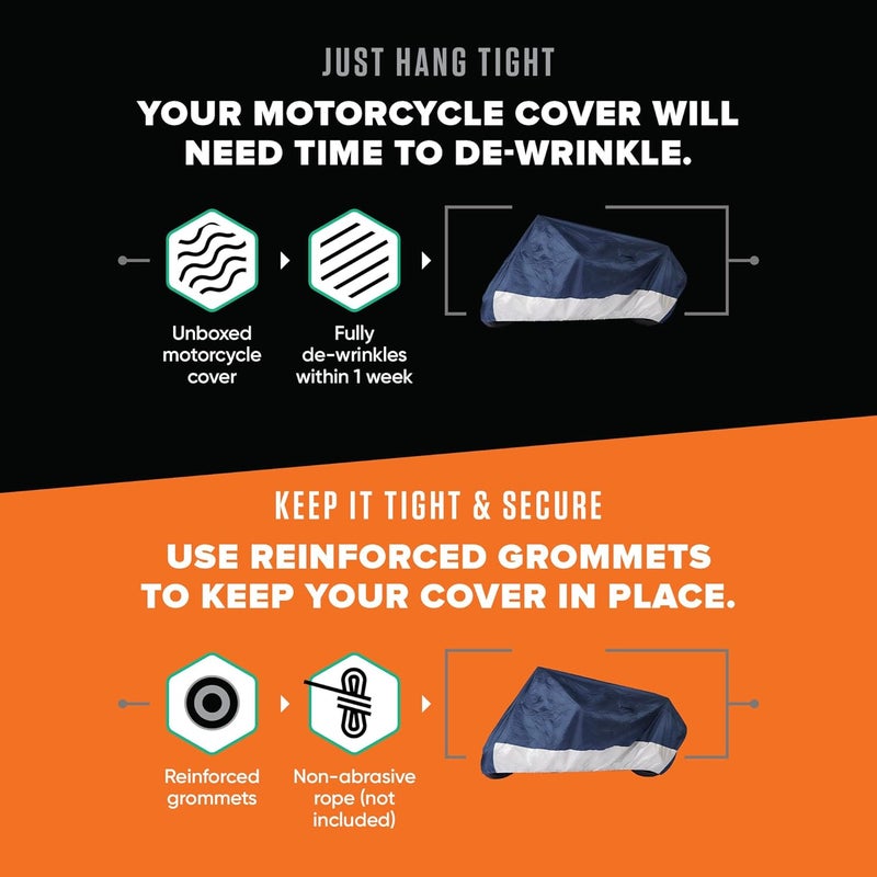 Budge غطاء دراجة نارية بودج سبورتسمان، أزرق/أبيض، مقاوم للماء، مقاس عالمي، كبير جداً - Image 5