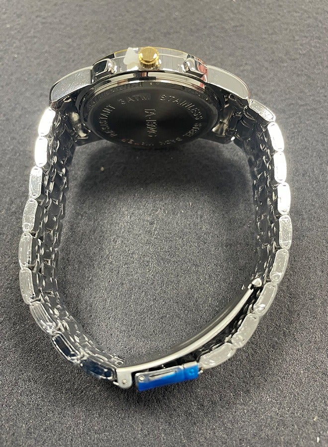 SENO Skeleton gold-tone dial, automatic waterproof luminous quartz men's business watch, gold and silver interlaced stainless steel strap wristwatch. - Image 3