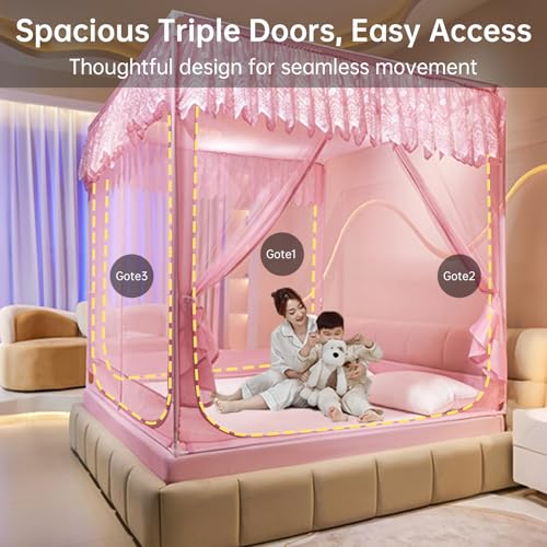 Dawnwake Mosquito Net, Anti-Fall Mosquito Neting Bed for Babies/Adult/Outdoor,Portable Foldable Travel/Camping Mosquito Net Tent, Suit for King Size Bed (Pink, 200 * 180cm) - Image 3
