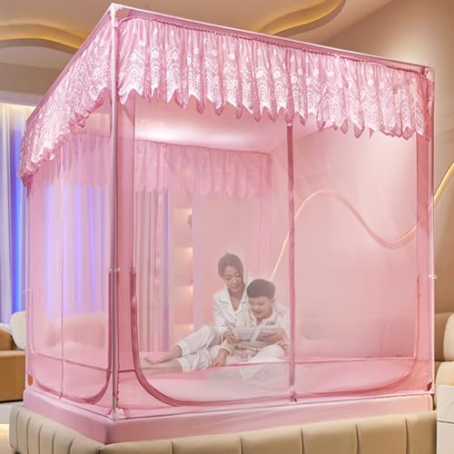 Dawnwake Mosquito Net, Anti-Fall Mosquito Neting Bed for Babies/Adult/Outdoor,Portable Foldable Travel/Camping Mosquito Net Tent, Suit for King Size Bed (Pink, 200 * 180cm) - Image 1