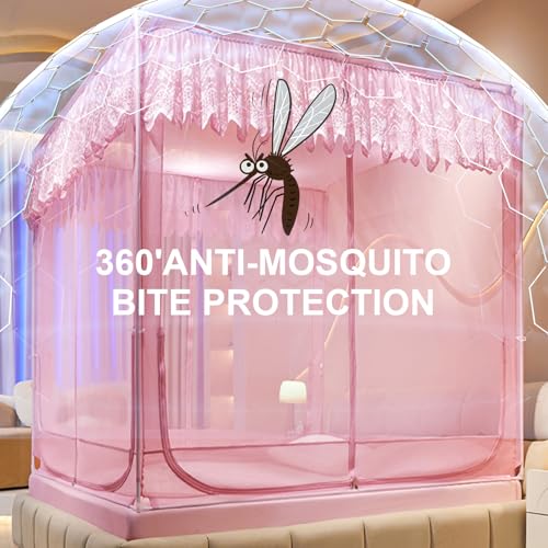 Dawnwake Mosquito Net, Anti-Fall Mosquito Neting Bed for Babies/Adult/Outdoor,Portable Foldable Travel/Camping Mosquito Net Tent, Suit for King Size Bed (Pink, 200 * 180cm) - Image 4