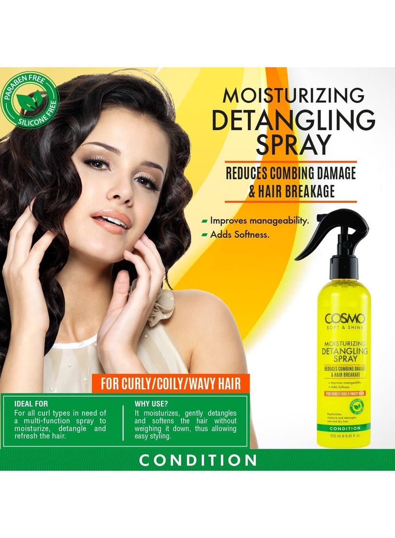COSMO Soft & Shine Moisturizing Detangling Spray 250ml | Reduces Combing Damage and Hair Breakage | For Curly, Coily, Wavy Hair | Moisture and Detangles | Yellow - Image 2