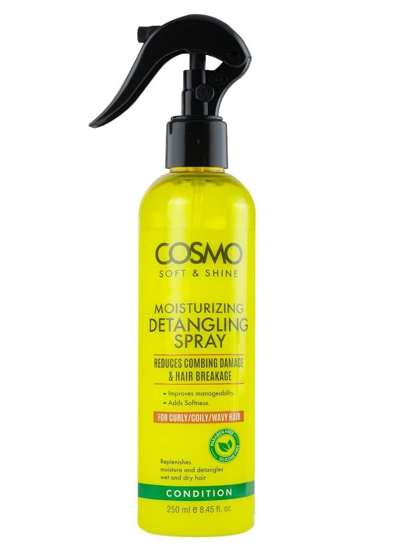 COSMO Soft & Shine Moisturizing Detangling Spray 250ml | Reduces Combing Damage and Hair Breakage | For Curly, Coily, Wavy Hair | Moisture and Detangles | Yellow - Image 1