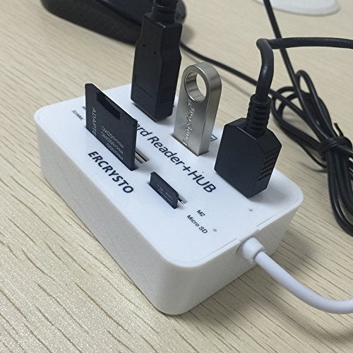 ERCRYSTO Card Reader and 3 Ports USB Hub, High Speed External Memory Card Reader (MS, Micro SD,SD/MMC,M2,TF Card), White. - Image 5