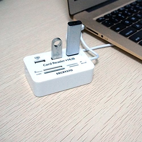 ERCRYSTO Card Reader and 3 Ports USB Hub, High Speed External Memory Card Reader (MS, Micro SD,SD/MMC,M2,TF Card), White. - Image 4