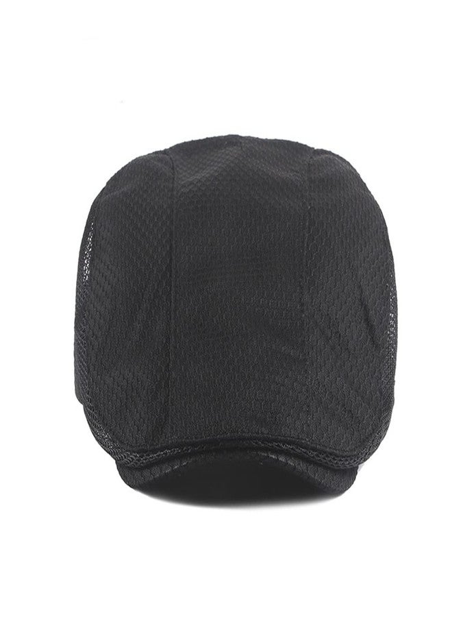 FASHIXD Mens Mesh Flat Caps Light Summer Beret Hat Breathable Newsboy Ivy Cap Cabbie Adjustable (Black) - Image 3
