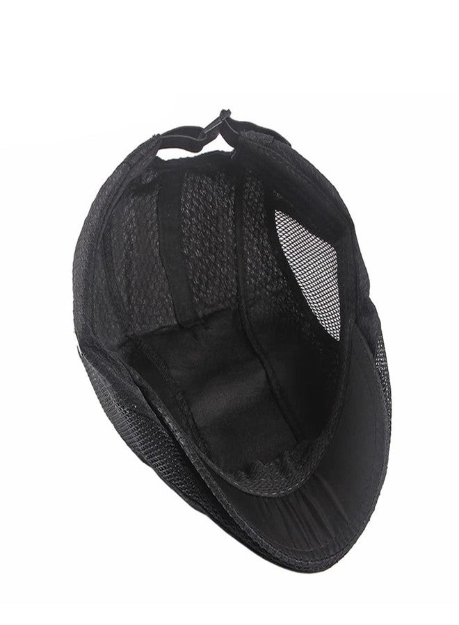 FASHIXD Mens Mesh Flat Caps Light Summer Beret Hat Breathable Newsboy Ivy Cap Cabbie Adjustable (Black) - Image 4