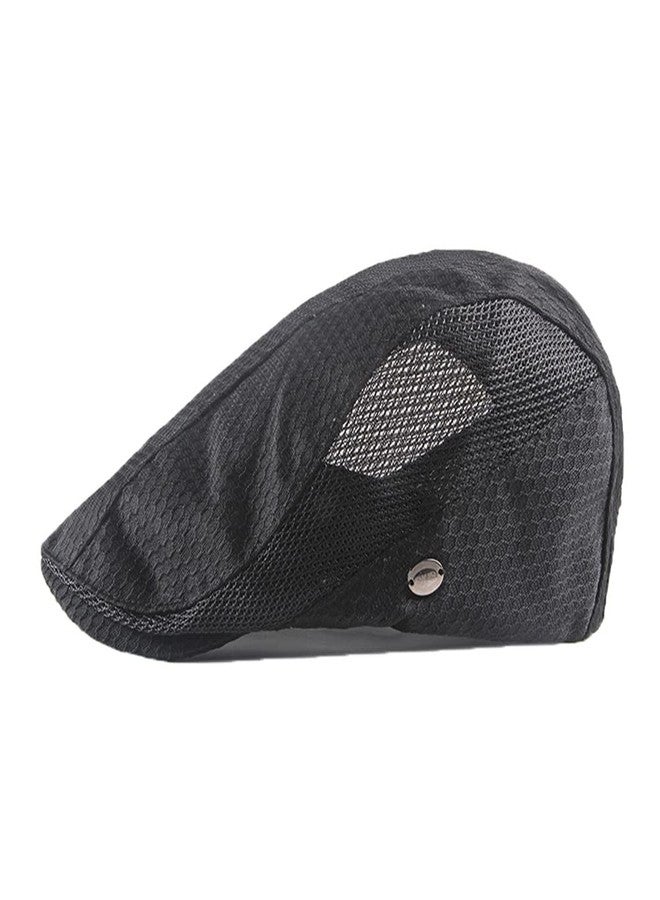 FASHIXD Mens Mesh Flat Caps Light Summer Beret Hat Breathable Newsboy Ivy Cap Cabbie Adjustable (Black) - Image 1