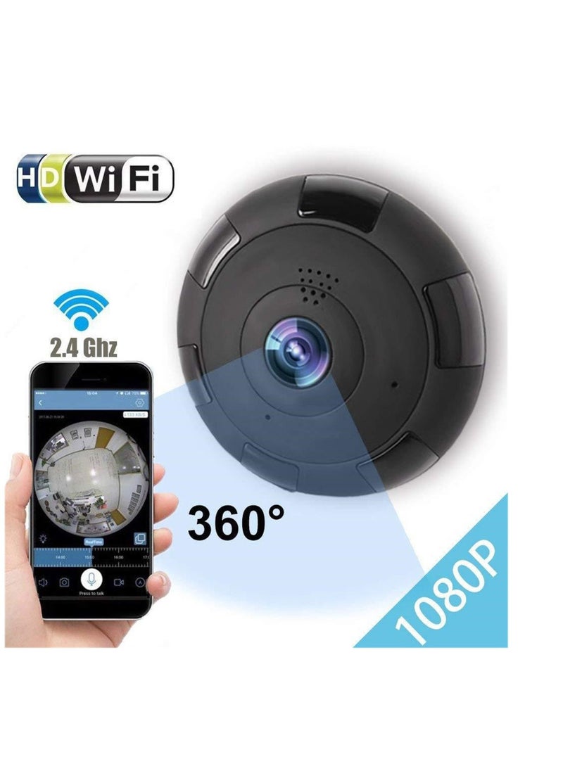 Generic - Fish Eye Black Beauty Round Wireless 360 Panoramic WiFi IP Camera with Infrared Night Vision, Two Way Communication, Motion Detection, Remote View On Mobile - Image 1