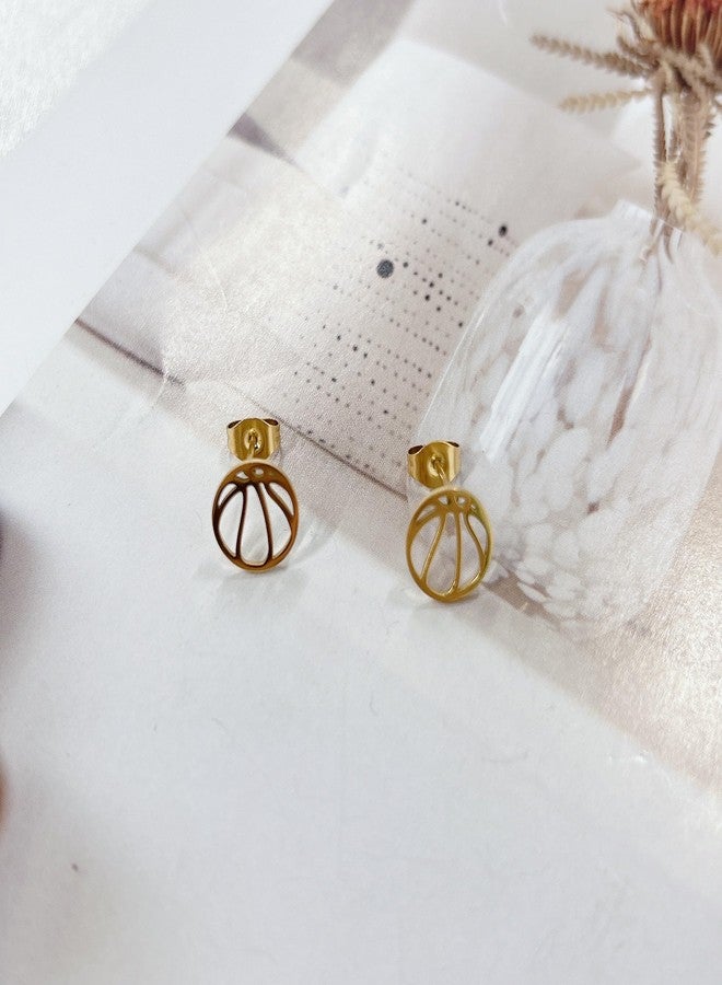 Cykdohy Stainless Steel Basketball Stud Small Earrings for Women Men Minimalist Hollow Round Mini Sports Ball Lightweight Cartilage Tragus Post Studs Handmade Game Party Jewelry for Sport Lover Fans Player (Gold) - Image 2