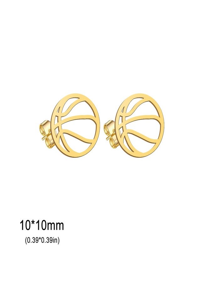 Cykdohy Stainless Steel Basketball Stud Small Earrings for Women Men Minimalist Hollow Round Mini Sports Ball Lightweight Cartilage Tragus Post Studs Handmade Game Party Jewelry for Sport Lover Fans Player (Gold) - Image 4