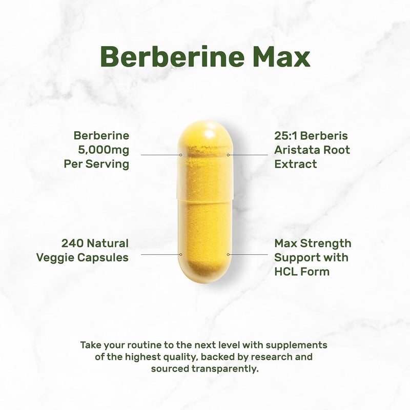 DEAL SUPPLEMENT مكمل ديال بربيرين ماكس مع الكركم 5000 ملغ لكل حصة 240 كبسولة نباتية 97% بربيرين HCL 251 مستخلص الجذر صديق للنباتيين غير معدل وراثيًا - Image 3