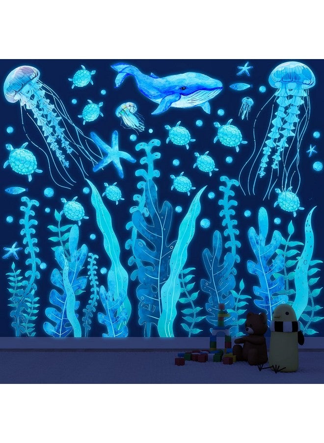 Sinekong Sea Wall Decals Glow in The Dark Ocean Wall Decals Colorful Sea Turtle Seaweed Jellyfish Stickers Removable Ocean Decor for Toddler Boys Girls Bedroom Bathroom Living Room - Image 4