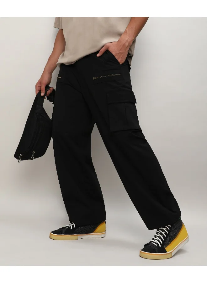 Campus Sutra Men's Midnight Black Straight Fit Cargo Trousers