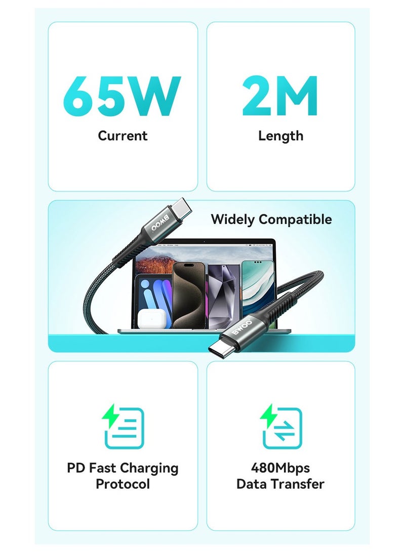 BWOO Type-C To Type-C Fast Charging Data Cable 2M Black - Image 5