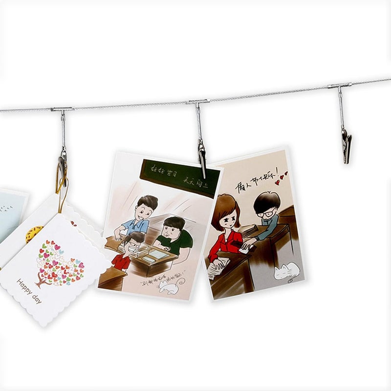 TFu Multi-Purpose Steel Wall Hanging Photo Display Cable Wire Rod String with 12 Clips for Hanging Photos Notes and Artworks (Alligator Clip) - Image 1