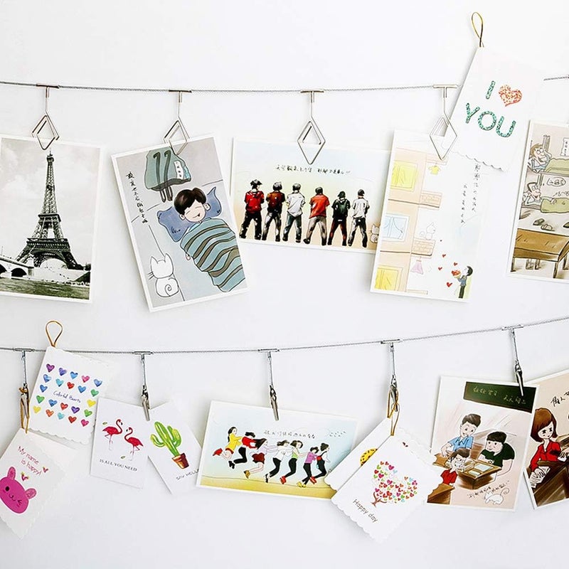 TFu Multi-Purpose Steel Wall Hanging Photo Display Cable Wire Rod String with 12 Clips for Hanging Photos Notes and Artworks (Alligator Clip) - Image 4