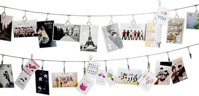 TFu Multi-Purpose Steel Wall Hanging Photo Display Cable Wire Rod String with 12 Clips for Hanging Photos Notes and Artworks (Alligator Clip) - Image 2
