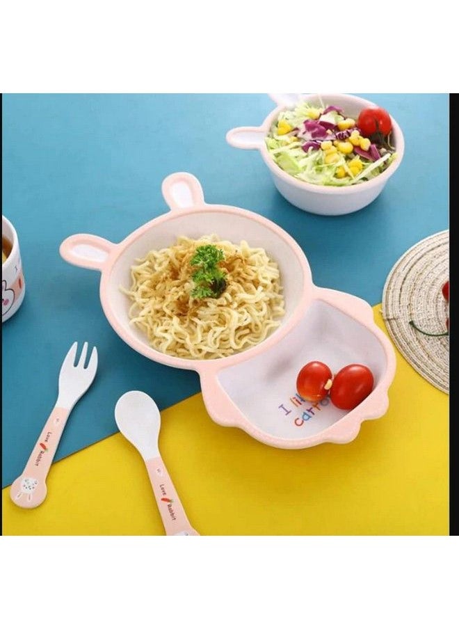 HS Enterprise Rabbit Bamboo Baby Tableware Set Eco Friendly Bamboo Fiber Dinner Set For Weaning Toddlers Kids Set Of Plate Bowl Cup Fork And Spoon Baby Feeding Utensils For Kids (Rabbit)  - Image 4