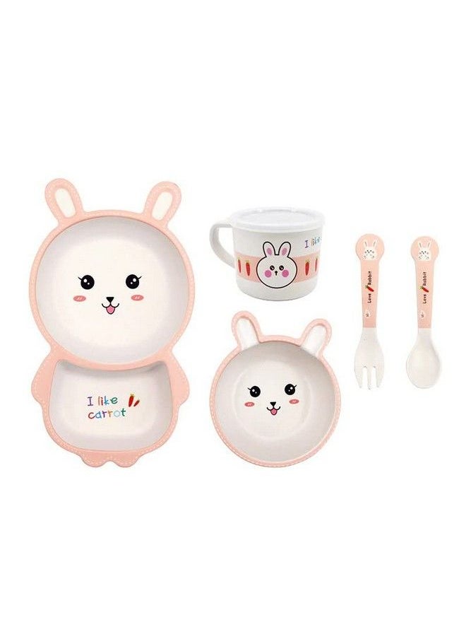 HS Enterprise Rabbit Bamboo Baby Tableware Set Eco Friendly Bamboo Fiber Dinner Set For Weaning Toddlers Kids Set Of Plate Bowl Cup Fork And Spoon Baby Feeding Utensils For Kids (Rabbit)  - Image 3