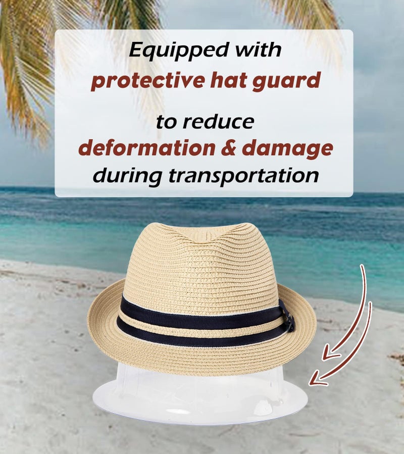 Comhats Summer Fedora Straw Hats for Men Beach Sun Panama Packable Trilby Dress Derby White XX-Large XXL - Image 3