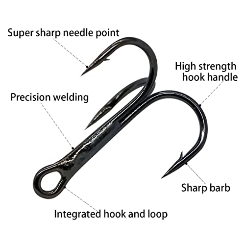 UperUper 200 Pack Fishing Treble Hooks Kit High Carbon Steel Hooks Strong Sharp Round Bend with Split Rings for Lures Baits Saltwater Freshwater Fishing Size 2# 4# 6# 8# 10# - Image 2