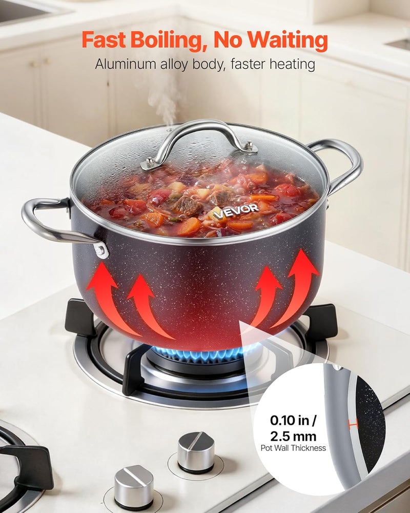 VEVOR Aluminum Stock Pot, 8-Quart Nonstick Ceramic Coated Pot with Glass Lid, PFOA-Free, PFAS-Free, Compatible with Gas Stoves, Induction Cooktops, Electric Stoves, for Soups, Stews, and Pasta - Image 3