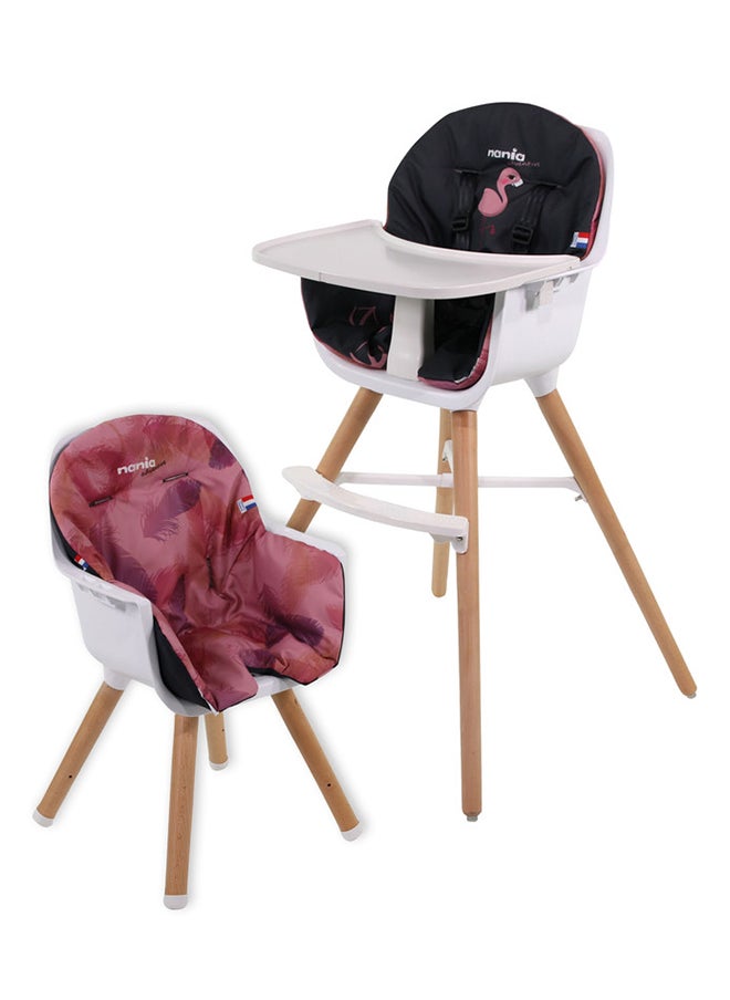 Nania - 2 In 1 Paulette High Chair Reversible Cushion And Adjustable Tray  6M+, Flamingo - Image 1