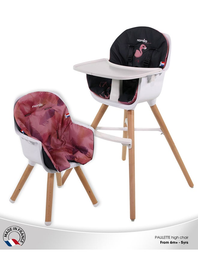 Nania - 2 In 1 Paulette High Chair Reversible Cushion And Adjustable Tray  6M+, Flamingo - Image 1