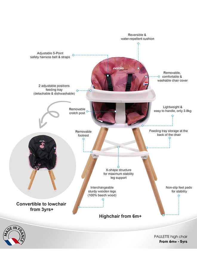 Nania - 2 In 1 Paulette High Chair Reversible Cushion And Adjustable Tray  6M+, Flamingo - Image 1