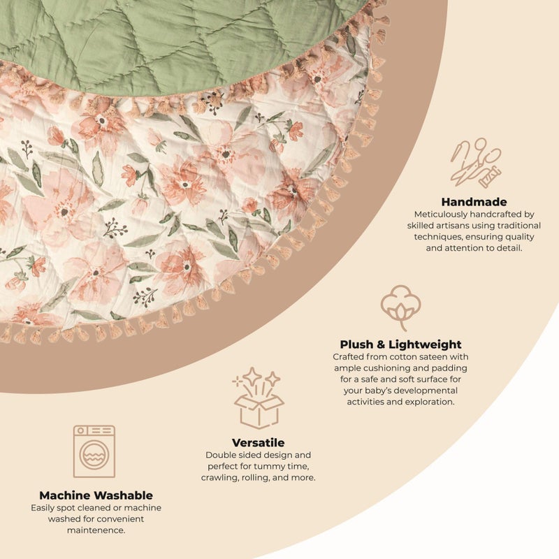 Crane Baby Padded Floor Mat, Pink Floral Nursery Decor, Activity Mat, 40" x 40", Baby Tummy Time, Baby Girl Nursery Essentials - Image 2