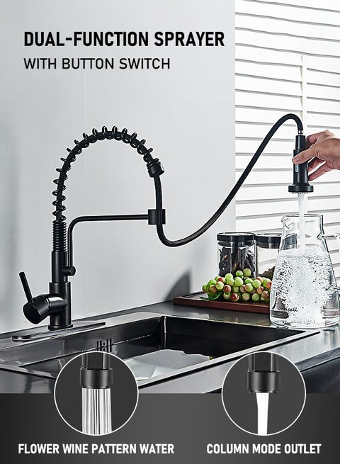 Black Kitchen Faucet with Pull Down Sprayer Stainless Steel Single Handle Pull Out Spring Sink Faucets 1 Hole Or 3 Hole Dual Function for Farmhouse Camper Laundry Utility Rv Wet Bar
