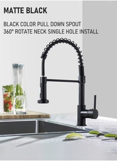 WinHolder Black Kitchen Faucet with Pull Down Sprayer Stainless Steel Single Handle Pull Out Spring Sink Faucets 1 Hole Or 3 Hole Dual Function for Farmhouse Camper Laundry Utility Rv Wet Bar  - Image 4