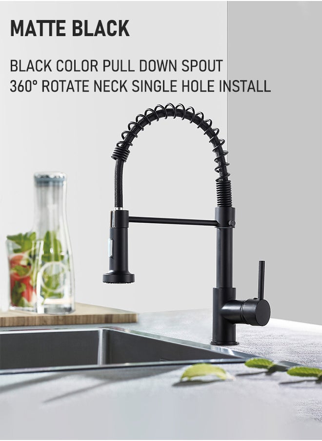 WinHolder - Black Kitchen Faucet with Pull Down Sprayer Stainless Steel Single Handle Pull Out Spring Sink Faucets 1 Hole Or 3 Hole Dual Function for Farmhouse Camper Laundry Utility Rv Wet Bar - Image 1