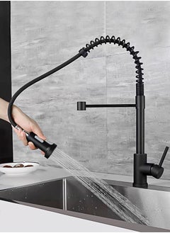 WinHolder Black Kitchen Faucet with Pull Down Sprayer Stainless Steel Single Handle Pull Out Spring Sink Faucets 1 Hole Or 3 Hole Dual Function for Farmhouse Camper Laundry Utility Rv Wet Bar  - Image 3