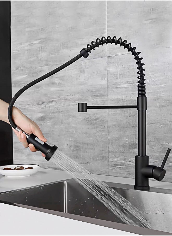 WinHolder - Black Kitchen Faucet with Pull Down Sprayer Stainless Steel Single Handle Pull Out Spring Sink Faucets 1 Hole Or 3 Hole Dual Function for Farmhouse Camper Laundry Utility Rv Wet Bar - Image 1