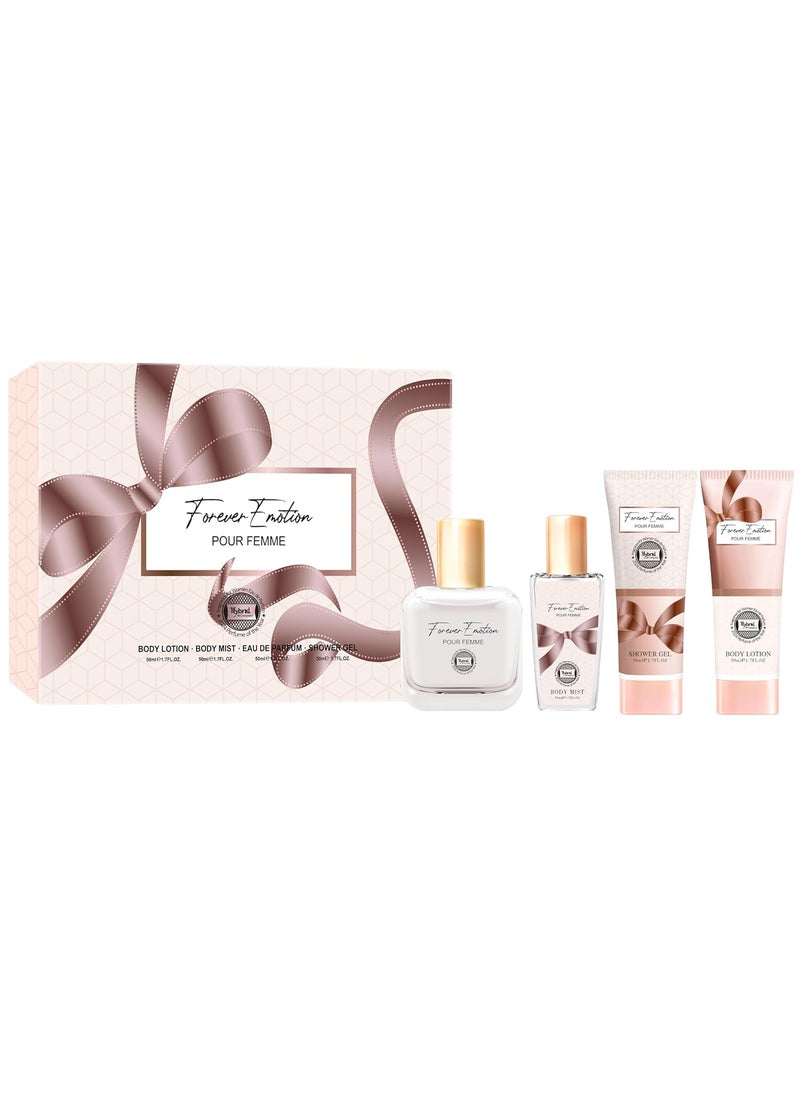 Hybrid & Company - Hybrid  Company Forever Emotion 4Piece Gift Set for Women 50ml Perfume Body Lotion Mist Shower Gel - Image 1