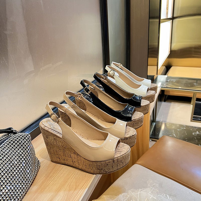 Fashion All-Match Platform Wedge Sandals Peep Toe Waterproof Platform Muffin Back Empty Shoes - Image 1