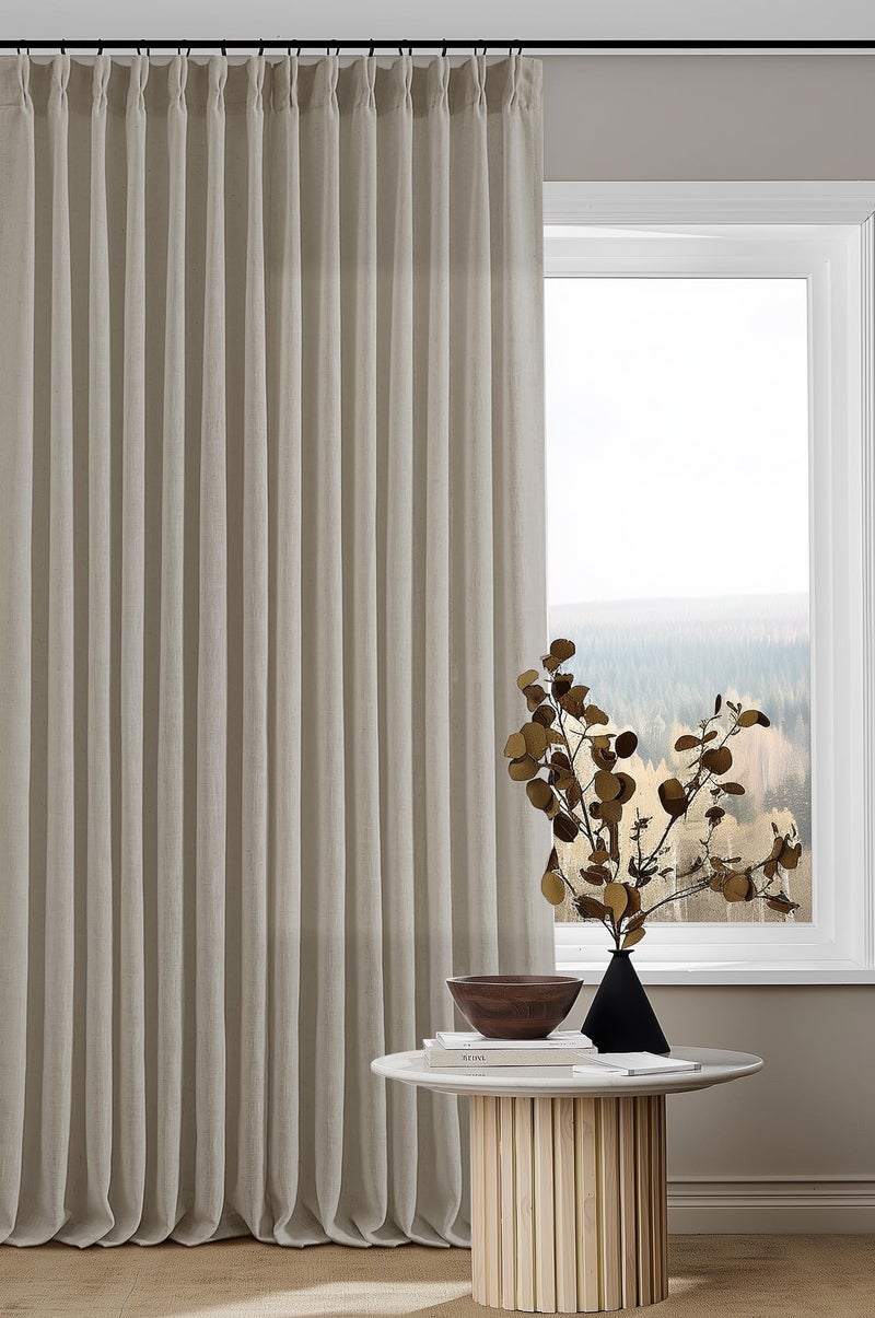 TWODRAPES 102 Inch Long Curtains Pinch Pleat Linen Curtains for Living Room Bedroom 2 Panels Tan Brown Burlywood Taupe Light Filtering Privacy 102 Inch Pleated Drapes Hooks Rings Back Tab for Sliding Door - Image 1