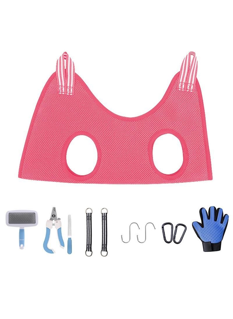 Generic Pink-11PCS L 10-25KG Cat Grooming Hammock Pet Nail Cutting Anti Scratch Bite Fixed Bag Kitten Bath Trimming Restraint Bags Beauty Pet Supplies Set  - Image 1