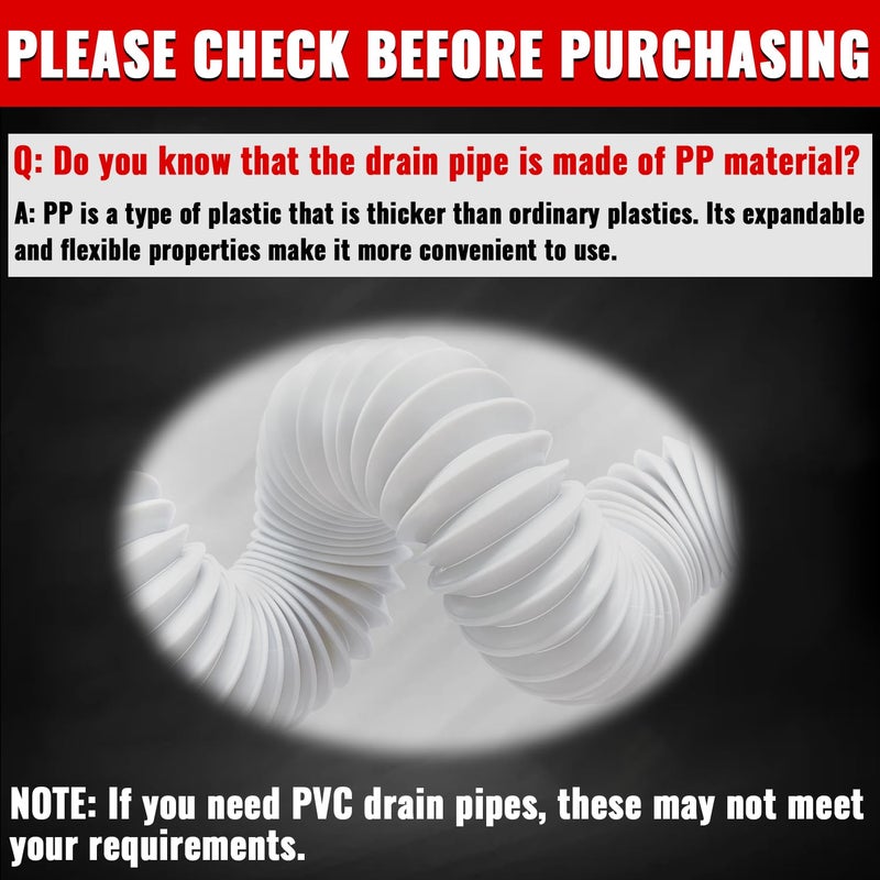 VIVIDA 1-1/2" Sink Drain Pipe Kit, Flexible Drain Pipe P Trap, 7.5"-17.7" Flexible P Trap, Under Sink Plumbing for Bathroom & Kitchen, 1-1/4" Adapter Included, 1 PACK - Image 4