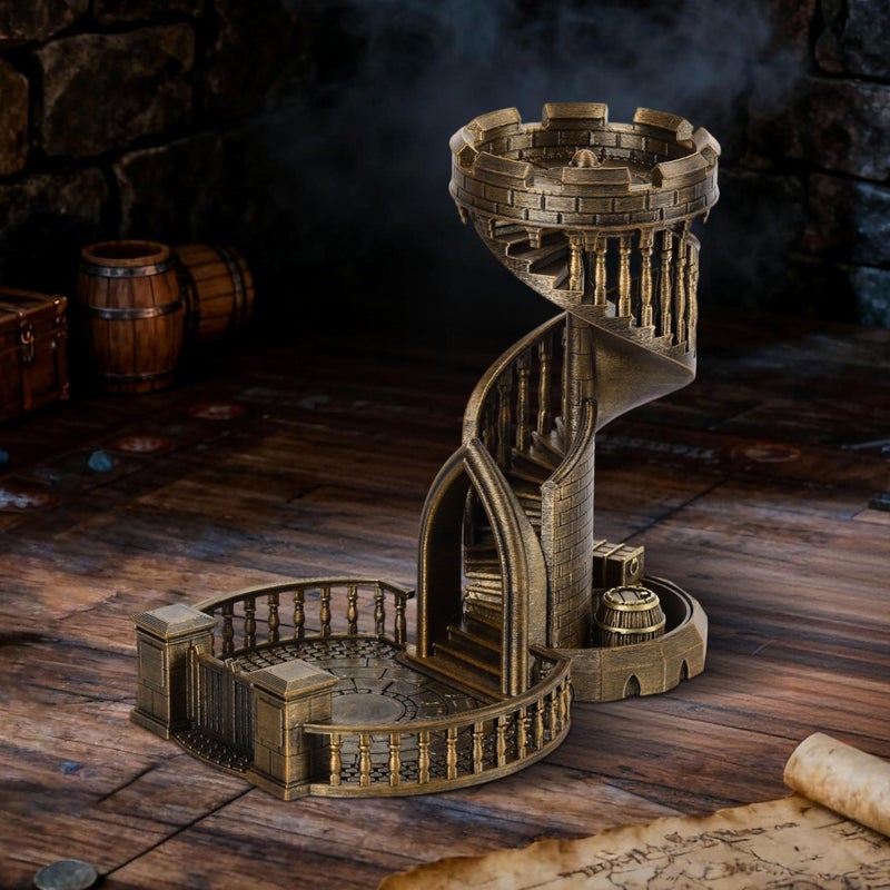AUSPDICE Dice Rolling Tower and Tray Retro Castle Mold Color for Tabletop Games DD and RPG Games Bronze Color - Image 4