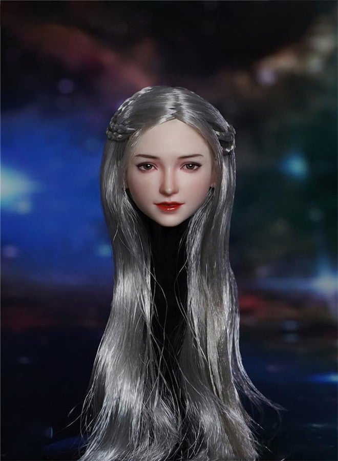 RoofWorld 1/6 Scale Female Head Sculpt,12inch Figure Doll Accessories Asian Girl Transplant Hair PVC Woman Soldier Head Carving Model Fit 12'' Miniature Action Figure Body - Image 5