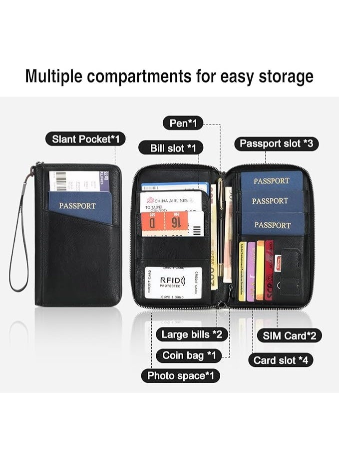 محفظة حامل جواز سفر السفر للعائلة ، RFID حجب المنظم للماء مع فتحات متعددة البطاقات ، حالة وثيقة السفر للهوية ، بطاقات الائتمان ، التذاكر ، المال ، العملات ، الهدايا - Image 5