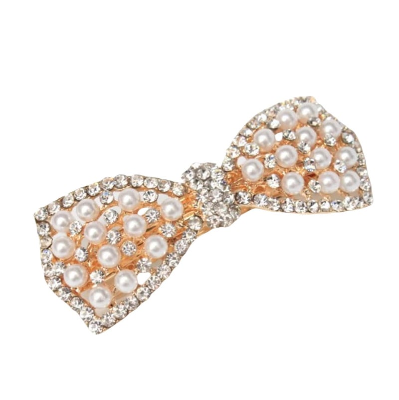 BeeSpring 1Pcs Korean Style Crystal Rhinestone Hair Barrettes Butterfly Pearls Hair Clips Pins for Women Gold