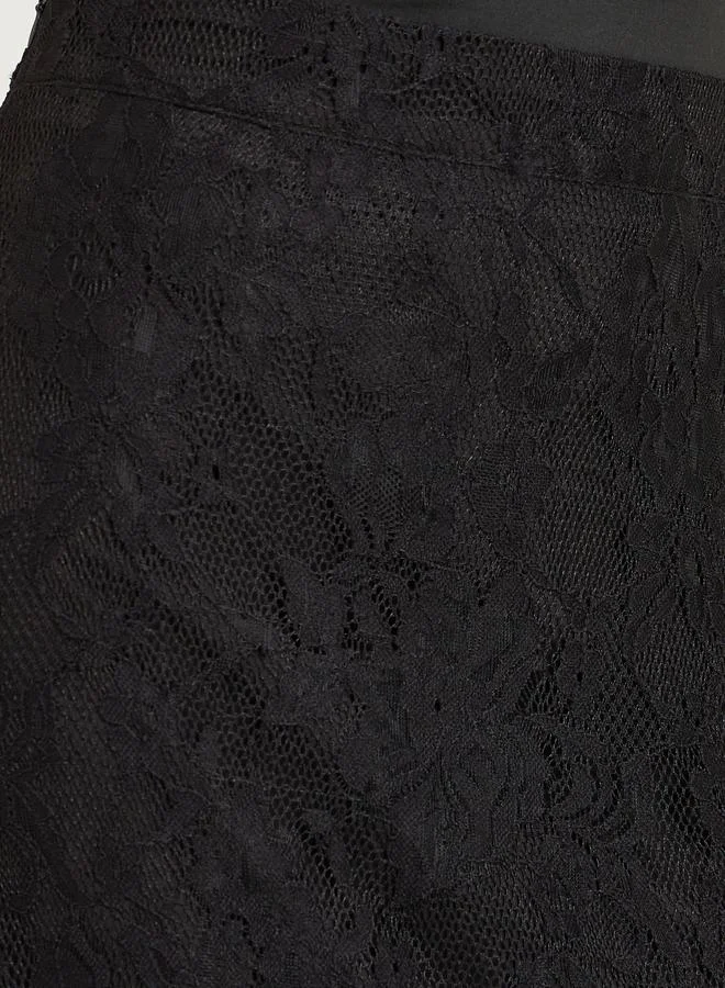 Styli  Black Lace A-Line Maxi Skirt for Women | Best Price UAE